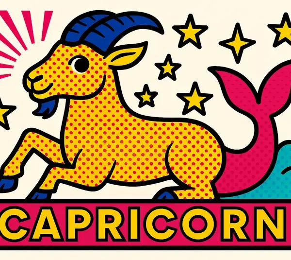 A pop art image of a sea goat representing the sign of Capricorn.