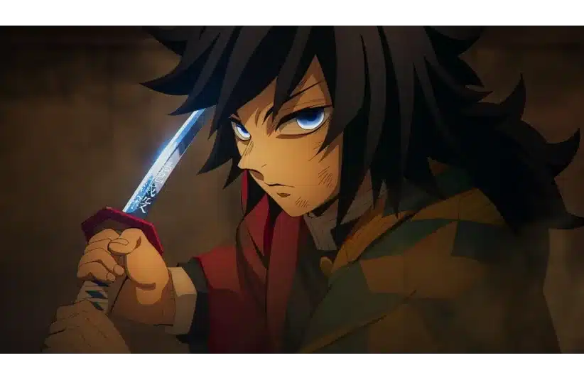 Demon Slayer's Giyu Tomioka looking determined holding a katana