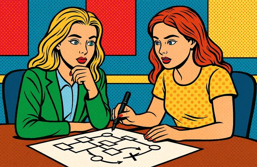 Gemini zodiac sign in pop art style engaging in business strategy