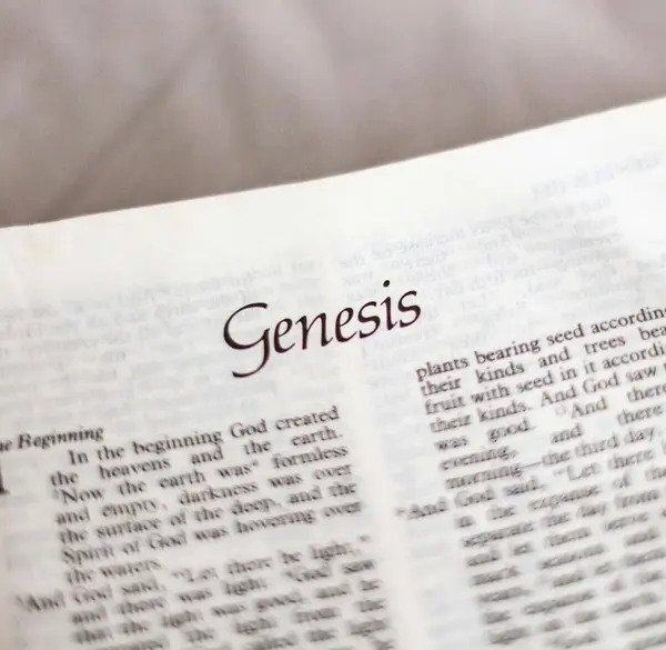 A Bible open to the Book of Genesis, with tales from Egypt