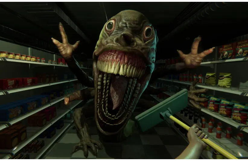 HellMart has a big, bad boss that will devour you if you don't escape it's pursuit