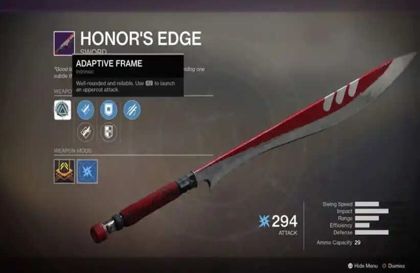 Honor's Edge Arc Adaptive Sword Destiny 2