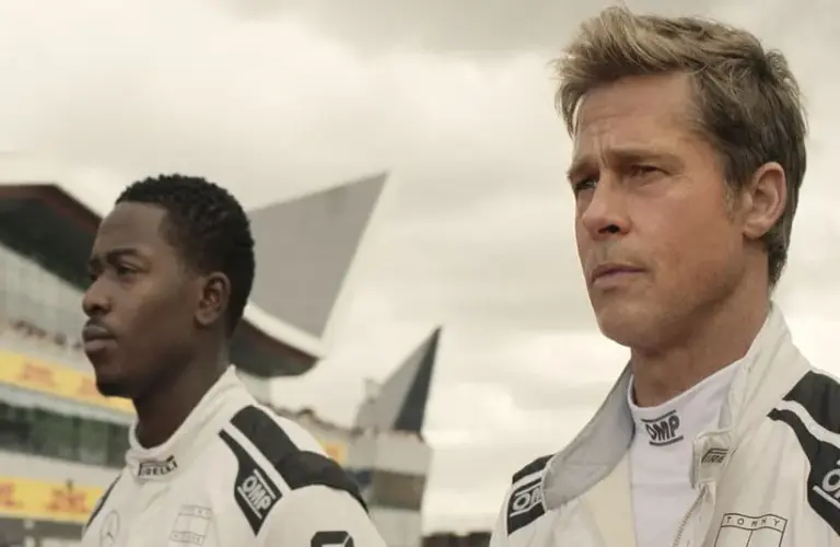Brad Pitt and Damson Idris Screenshot from the movie "F1 The Movie" winner of the 2026 Critics Choice Awards Best sound