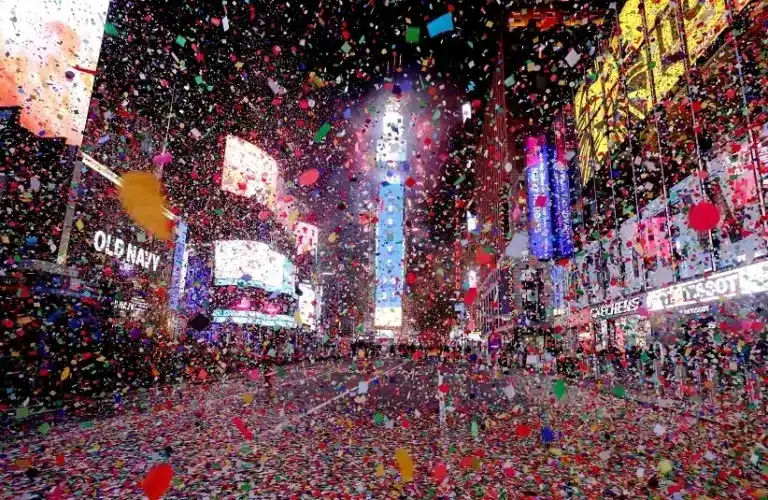 Auld Lang Syne plays on New Year's Eve in Times Square 2021.