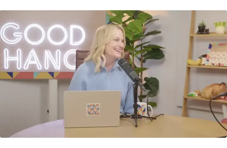 Amy Poehler in an episode of her podcast, "Good Hang with Amy Poehler." Poehler won an award for Best Podcast at the Golden Globes 2026 which won the Golden Globe for Best Podcast