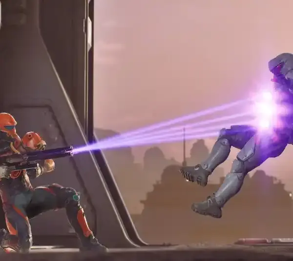 Splitgate Arena Reloaded two-player combat scene