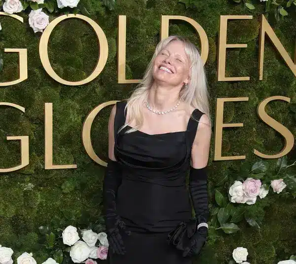 Jan 5, 2025; Beverly Hills, CA, USA; Pamela Anderson at the 82nd Annual Golden Globe Awards at the Beverly Hilton Hotel in Beverly Hills, California on Sunday, Jan. 5, 2025. Mandatory Credit: Dan MacMedan-USA TODAY