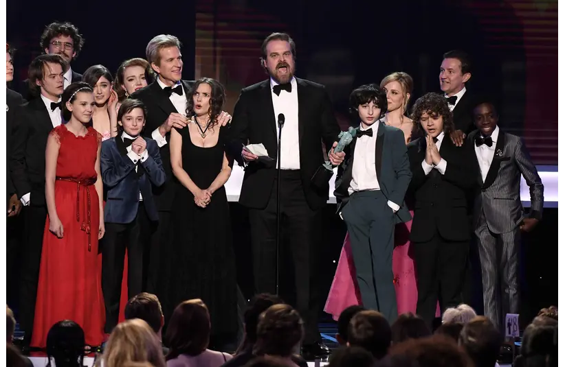 The cast of Stranger Things, including David Harbour, Courtesy of © Robert Hanashiro, Robert Hanashiro / USA