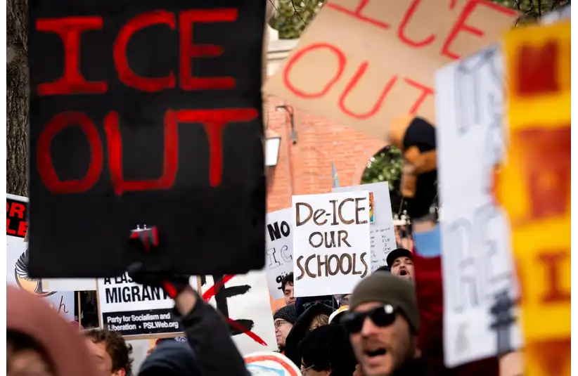 Students walked out or skipped school to join others in the student-led ICE Out protest in downtown Knoxville, Tenn., on Jan. 30, 2026.© Brianna Paciorka/News Sentinel / USA TODAY NETWORK via Imagn Images