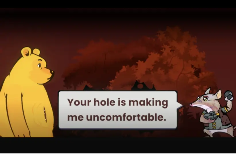 Winnie's Hole is a storybook body horror game where Winnie has a virus that mutates his body, many of his woodland friends aren't comfortable around him anymore