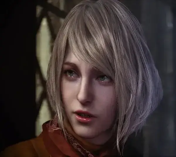 Resident Evil 4 character Ashley/ A young woman with short blonde hair and a serious expression looks off to the side. The lighting is soft, creating a dramatic, thoughtful mood.