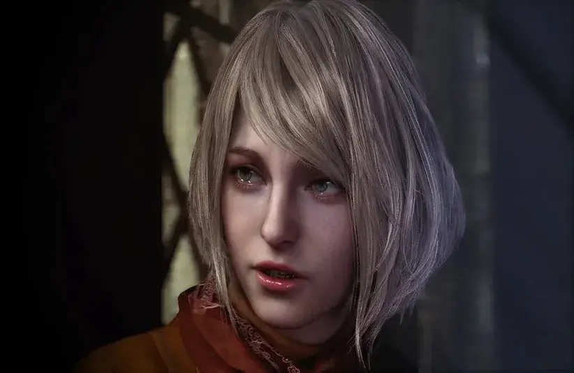 Resident Evil 4 character Ashley/ A young woman with short blonde hair and a serious expression looks off to the side. The lighting is soft, creating a dramatic, thoughtful mood.