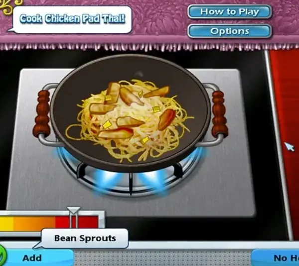 Preparing chicken pad thai in Cooking Academy 2