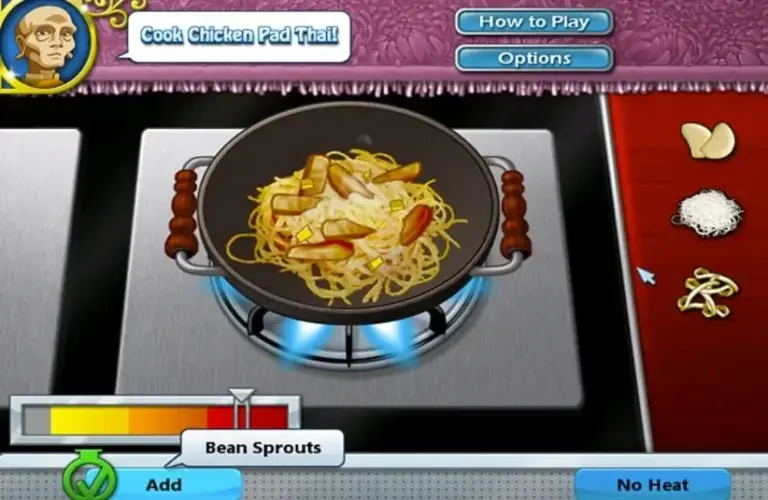 Preparing chicken pad thai in Cooking Academy 2