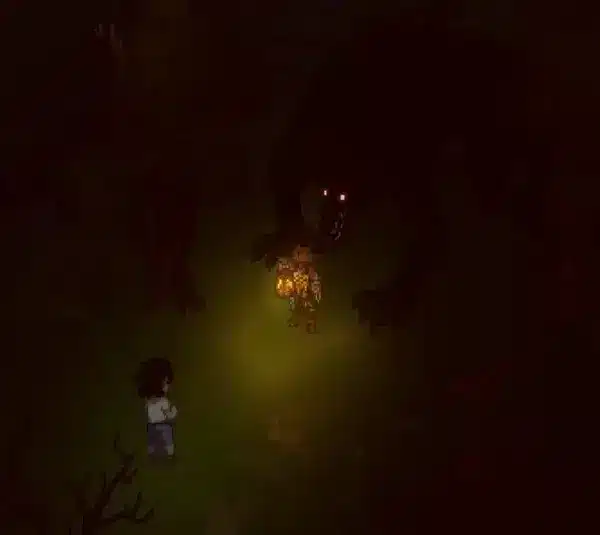 The lead character of Grave Seasons explores the woods.
