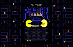 A promotional image for the Pac-Man exhibit at the Paley Museum