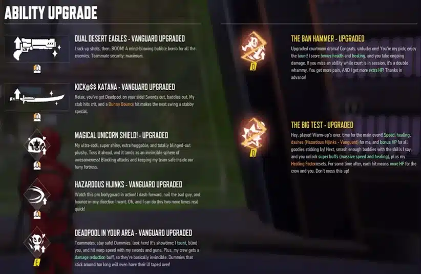 Screenshot of Deadpool's vanguard abilities in Marvel Rivals