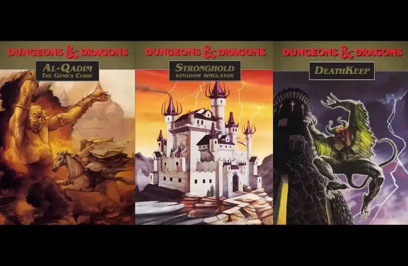 Box covers for Dungeons & Dragons Al-Qadim: The Genie's Curse, D&D Stronghold: Kingdom Simulator, and DeathKeep, Amazon Prime Gaming, GOG.com