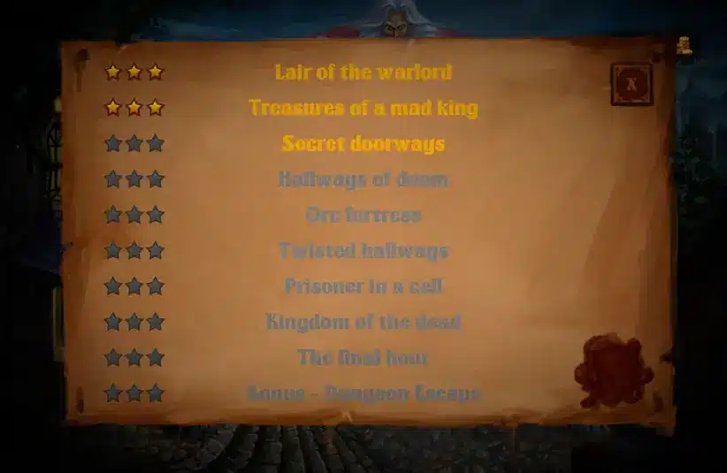 Image of the dungeon menu from Dark Quest