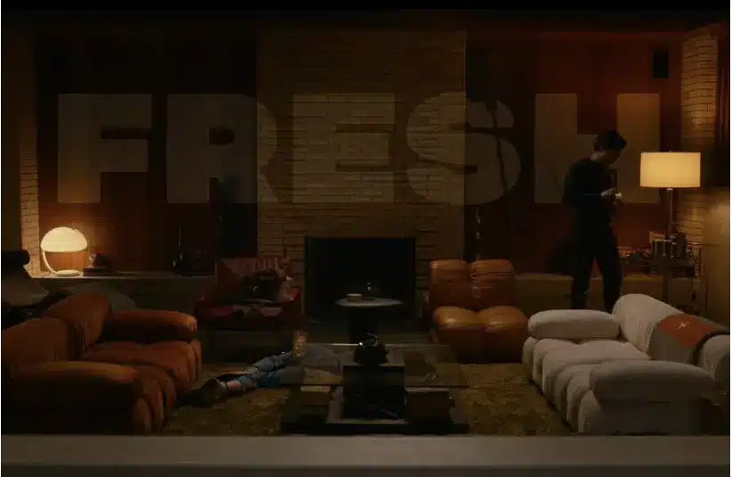 Movie poster for romantic horror film, Fresh for a Valentine's Day horror movie option, a man kidnaps women and sells their meat