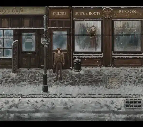 A snowy street in Hollow Mire