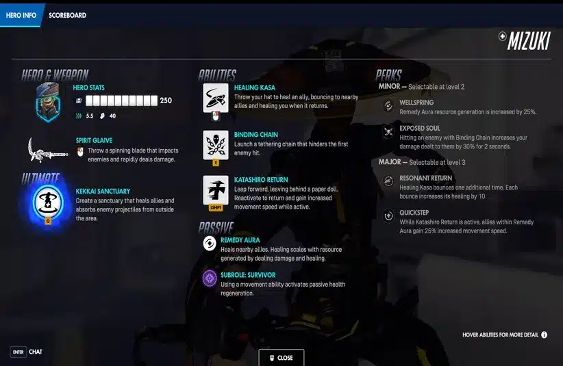 Mizuki's Kit in Season 1 of Overwatch