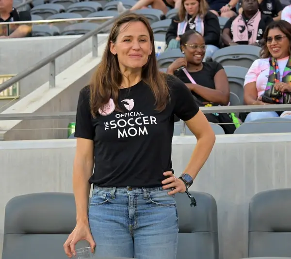 Jul 9, 2022; Los Angeles, California, USA; American actor Jennifer Garner looks on before the game between the San Diego Wave FC and the Angel City FC at Banc of California Stadium. Mandatory Credit: Jayne Kamin-Oncea-Imagn Images