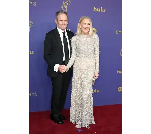 Sep 15, 2024; Los Angeles, CA, USA; Bo Welch and Catherine O'Hara at the 76th Emmy Awards at the Peacock Theater on Sunday, Sept. 15, 2024 in Los Angeles. Mandatory Credit: Dan MacMedan-USA TODAY