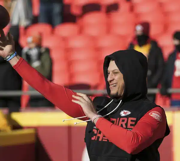 Patrick Mahomes game warmup. Recently celebrated daughter Sterling Skye's fifth birthday with his wife Brittany.