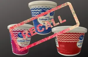 Containers of Great Value Cottage Cheese from Walmart with Recall stamped over them
