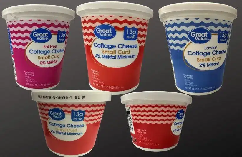 Containers of Great Value Cottage Cheese from Walmart which are part of a recall