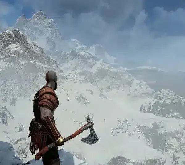 Kratos from God of War with his battle ax in hand.