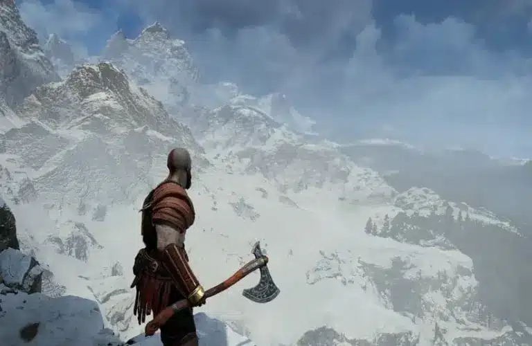 Kratos from God of War with his battle ax in hand.