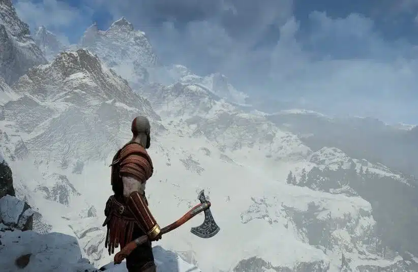 Kratos from God of War with his battle ax in hand.