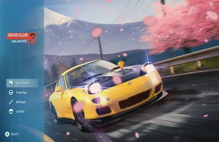 The main menu screen of Gear.Club Unlimited 3