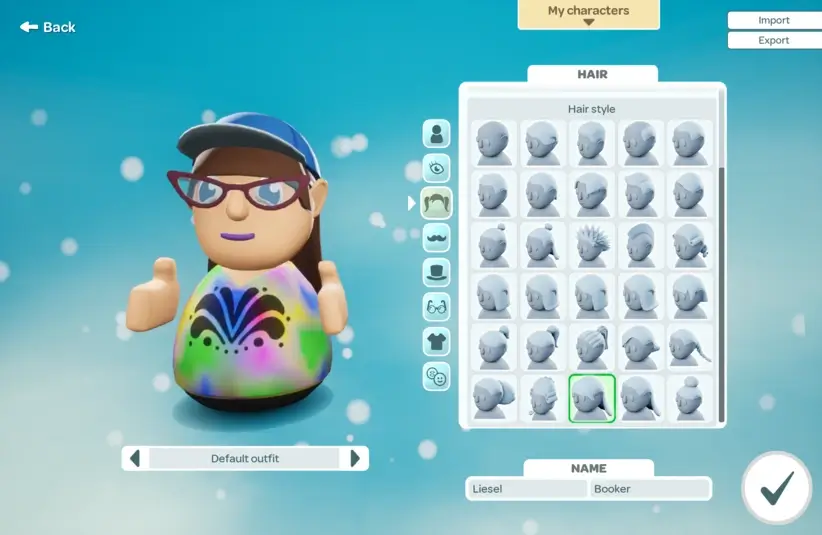 The character creator screen in Hotel Architect