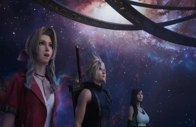 Aerith, Cloud, and Tifa looking at the night sky in Final Fantasy 7 Rebirth