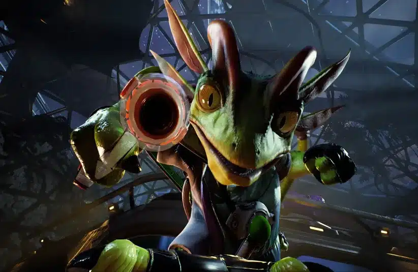 Close-up screenshot of Reptical with a gun in High on Life 2