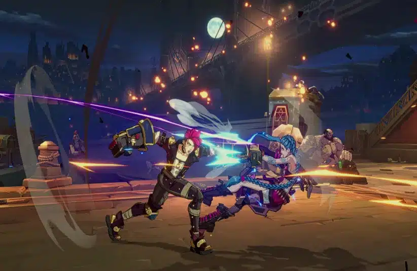 League of Lengends characters Vi punching Jinx in 2XKO