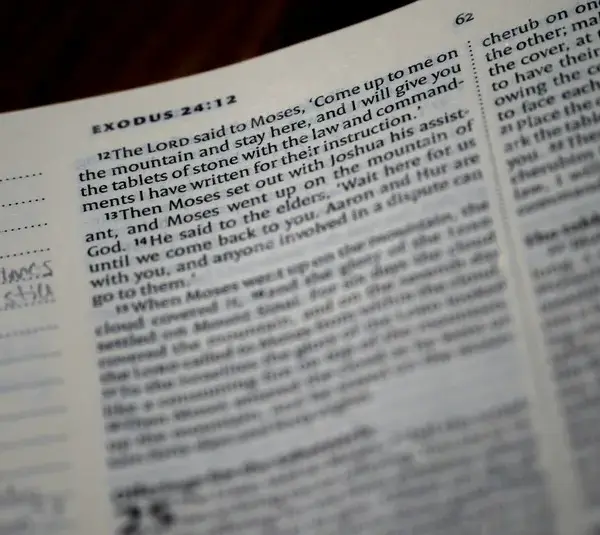In daily devotion, a Bible open to Exodus is shown.