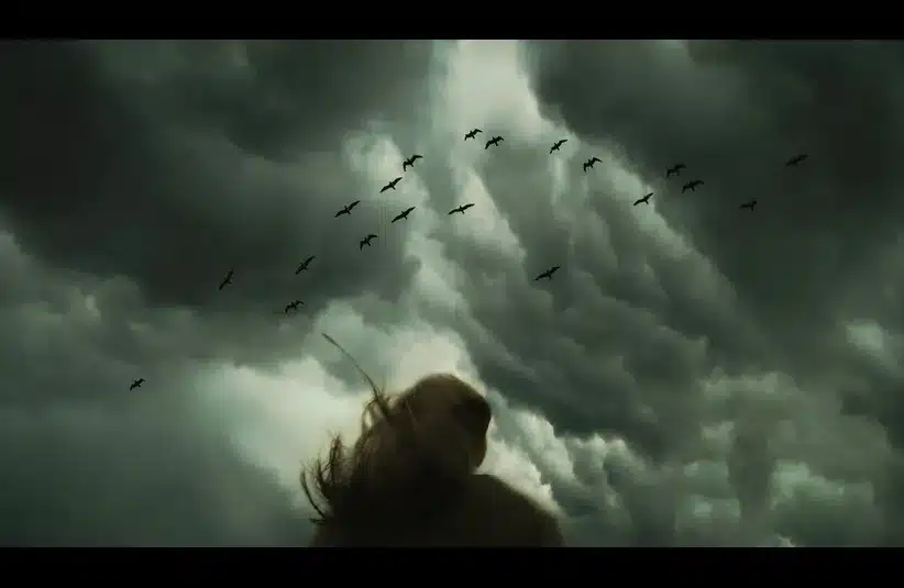 In daily devotion, a woman is pictured with a stormy background.