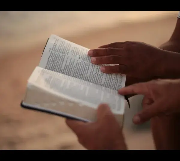 In daily devotion, two men seem to look at a passage in scripture.