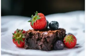 chocolate dessert with strawberries with valentine