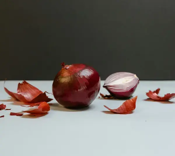 Onion placed with some peels