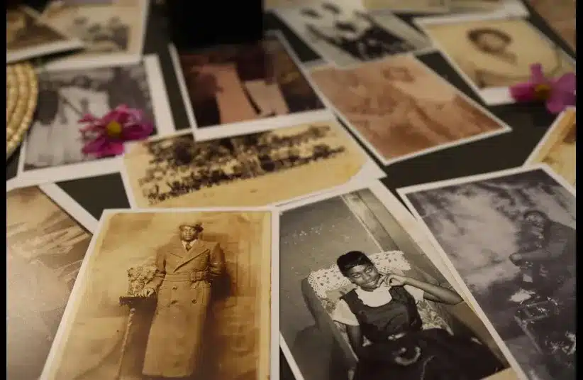 In Black history, old photographs are displyed.