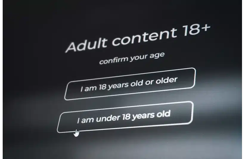 Screenshot of an age confirmation — age verification prompt for adult content, showing two buttons: “I am 18 years old or older” and “I am under 18 years old.”