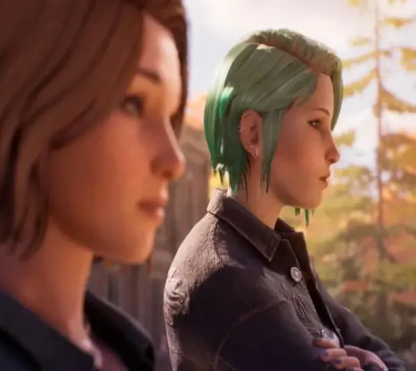 Max and Chloe standing side by side, looking out.
