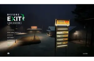 Screenshot showing the menu screen for Before Exit: Gas Station