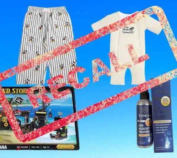 Image of four recalled products on a light blue background with recall stamped over the top