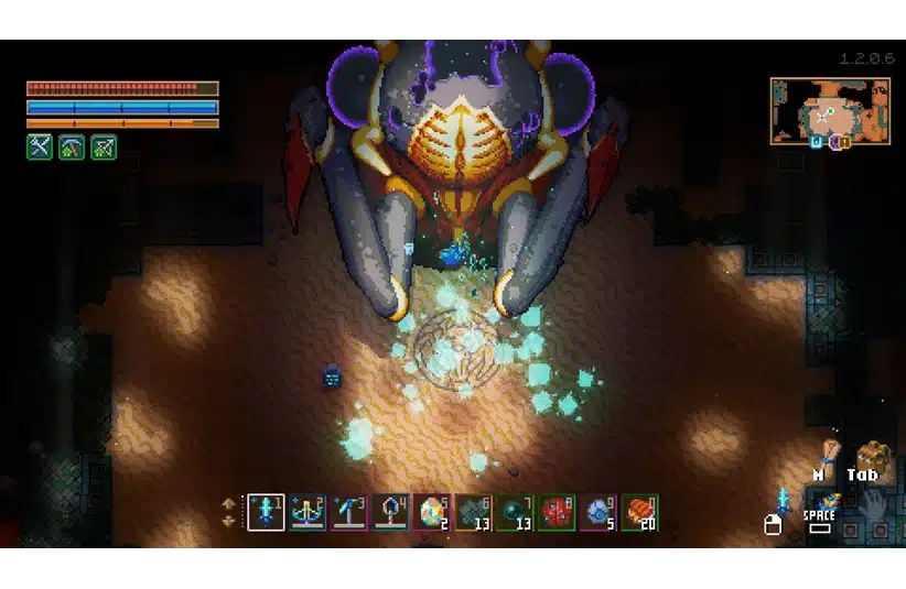 Nimruza, Queen of the Burrowed Sands fight in Core Keeper